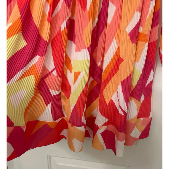 Nicole Miller New Pink Multi Color Pleated Mini Dress Summer Vibrant Party XL - Picture 9 of 16